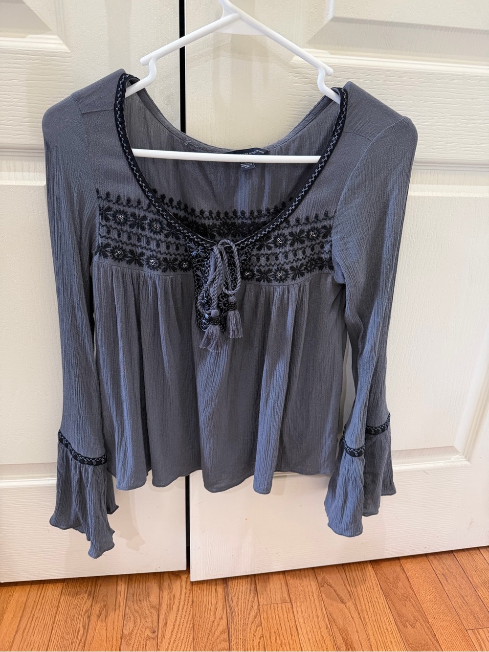 American Eagle Outfitters Embroidered Bell Sleeve Top